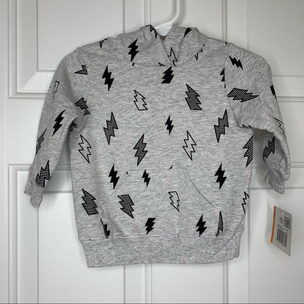 Little Me Boys Gray Lightning Bolt Hoodie 12 Mts